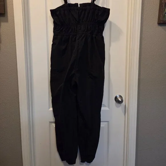 Lightweight Dressy Poly-Blend Overalls Black Jumpsuit Adjustable L - Picture 5 of 9
